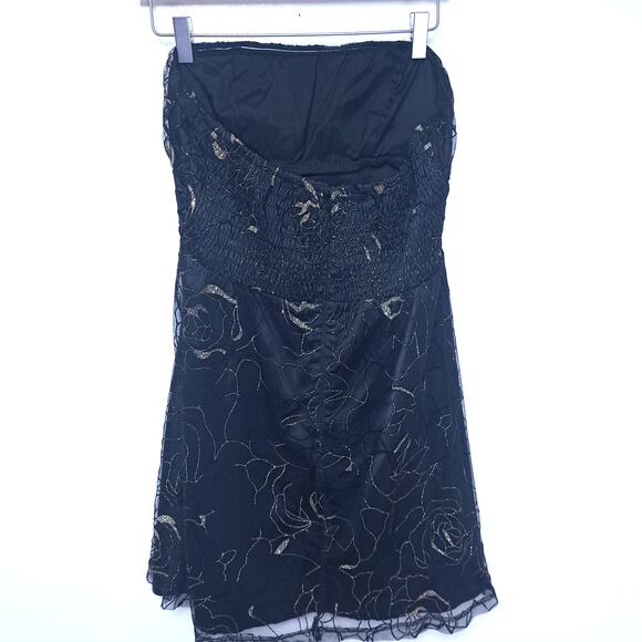 Aggie Sparkle Gold Black Lace Strapless Short Dress Large - Picture 4 of 6